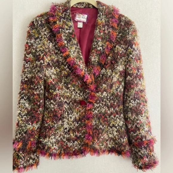 Vtg Joseph Ribkoff tweed Mohair blend multicolour one button blazer jacket Sz 8 - Picture 1 of 10